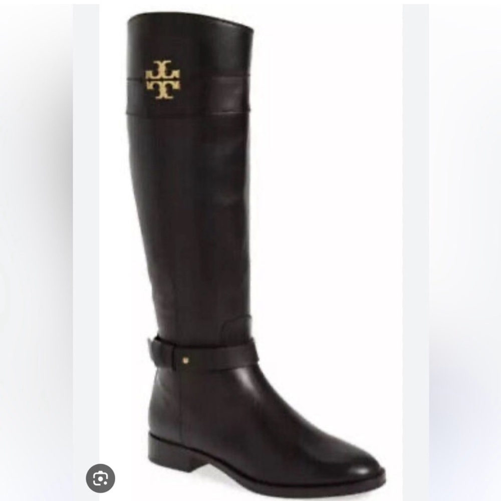 Tory Burch Everly black leather extended calf tall boots 8.5 EUC
